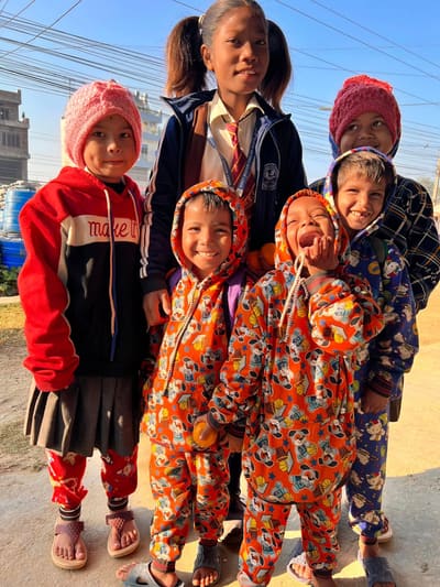 Children cared for at Sahara Ghar, wrapped up warm in winter